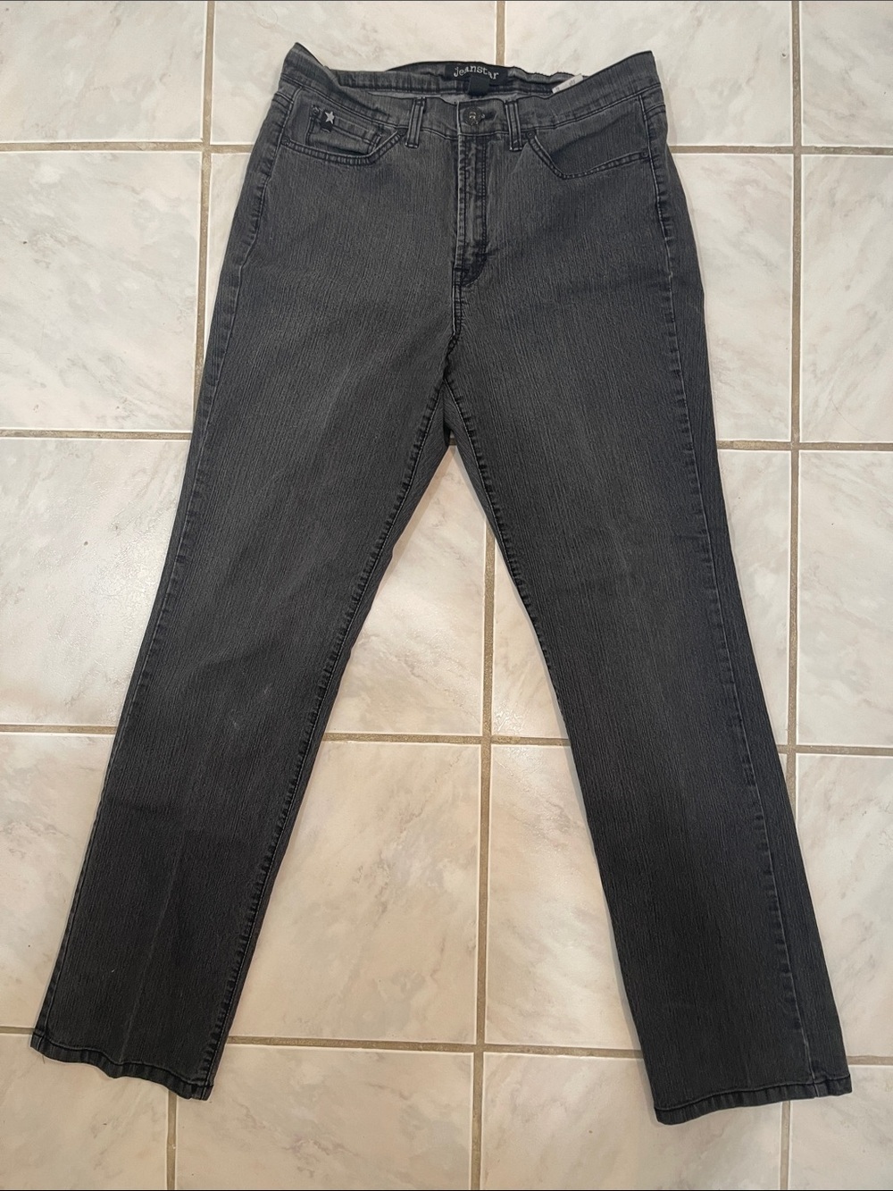 Jeanstar Gray Straight-Leg Jeans Size 10 Stretch Denim Embroidered Pockets